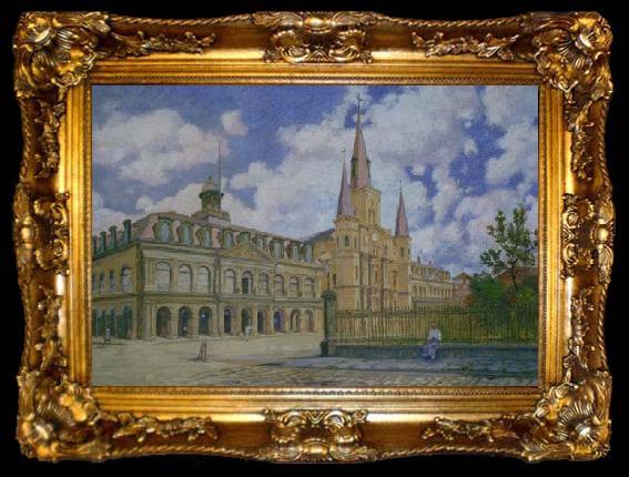framed  William Woodward Painting of view of Jackson Square French Quarter of New Orleans,, ta009-2